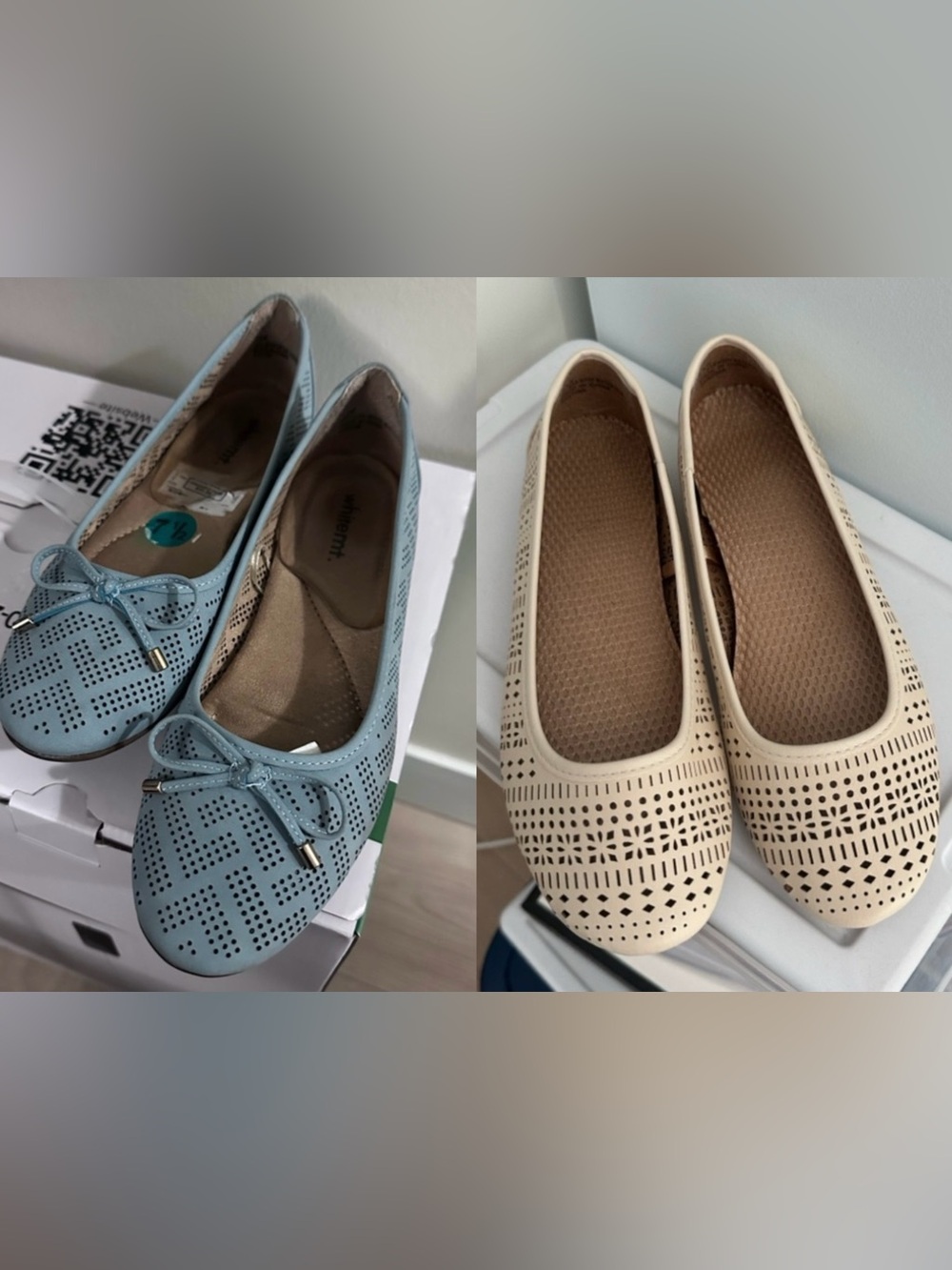 Women's Laser-Cut Ballet Flats — Blue and Beige bundle